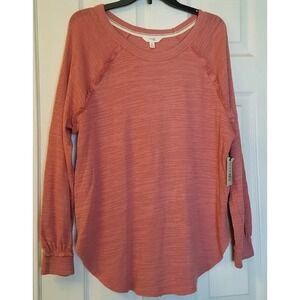 Terra &Sky Women Long Sleeve Pullover Ruffle Raglan Top Pink Sz 0X (14W) NEW
